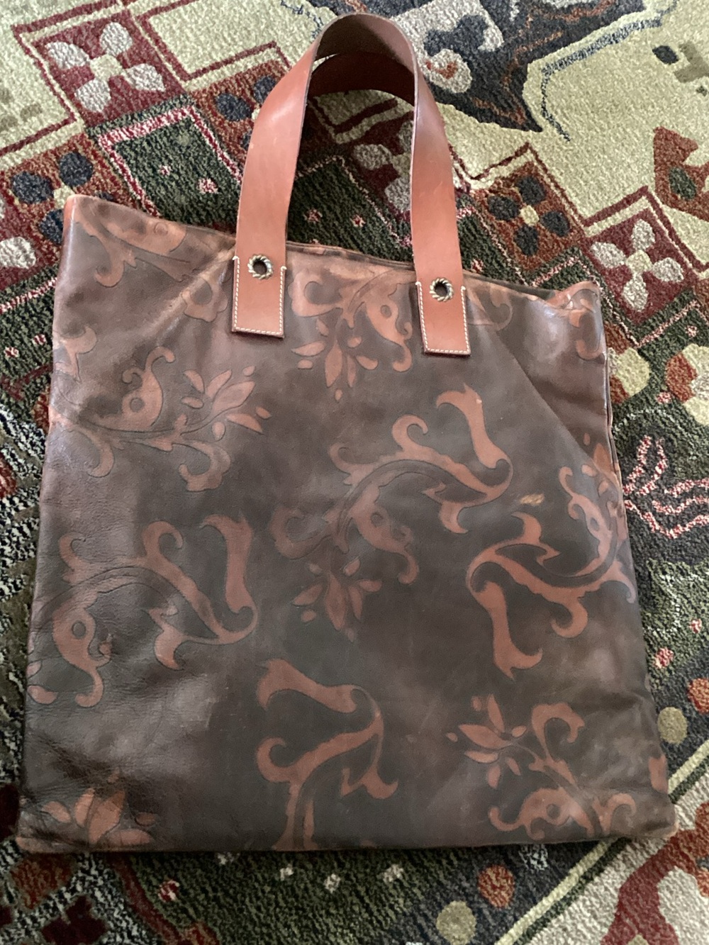 Falor Brown Leather Textured embossed  Tote made in Italy